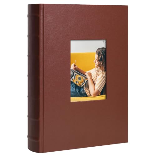 Vienrose Photo Album 4x6 300 Photos PU Leather Cover Brown | Memo Area, Personalized Window, Slip-In Pockets, Acid-Free & PVC-Free, Store Wedding Baby Vacation Memories - color: Brown