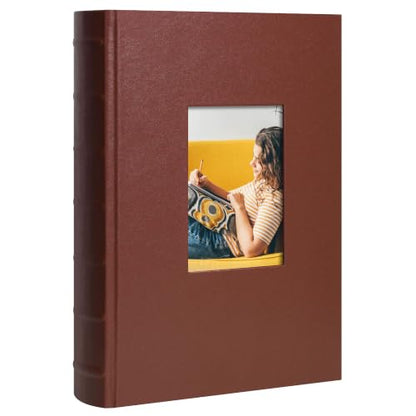 Vienrose Photo Album 4x6 300 Photos PU Leather Cover Brown | Memo Area, Personalized Window, Slip-In Pockets, Acid-Free & PVC-Free, Store Wedding Baby Vacation Memories - color: Brown