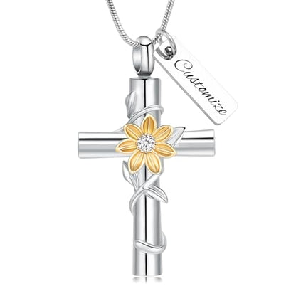 shajwo Sunflower Urn Necklaces for Ashes for Women Men Cremation Jewelry Memorial Human Ashes Pendant - color: customize