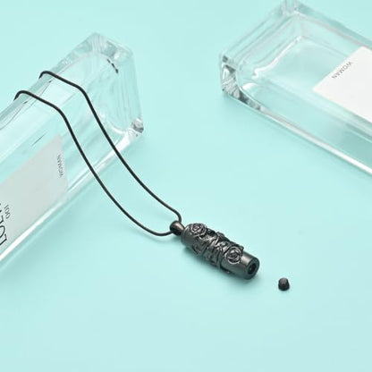 Cylinder Urn Necklace for Ashes Roseflower Cremation Jewelry Urn Ashes Necklace for Women Men Memorial Keepsake Necklace of Loved One - color: Black
