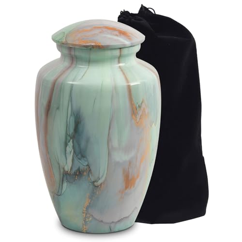 Urn for Ashes Adult Male Female,Large Cremation Urn for Men Women | Aluminum Green Marble Grain,Decorative for Cremation, Funeral, Burial - color: Green Marble Finish