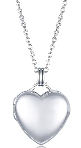 YOUFENG Love Heart Locket 14K Gold-Filled Oval Circle Rectangle Lockets that Hold Pictures Necklace for Women - color: SilverHeart