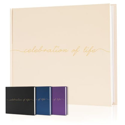 Funeral Guest Book for Celebration of Life, in Loving Memory Sign in Book | 320 Entries, Table Sign Card Included, Gold Stamping, Twill-Textured Paper Cover, Memorial Keepsake, 9x7.5", Beige - color: Beige