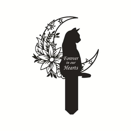 Cat Grave Marker Outdoor Memorial, 12in Metal Pet Memorial Plaque with Garden Moon Cat, Weatherproof Headstone for Yard or Indoor Tribute