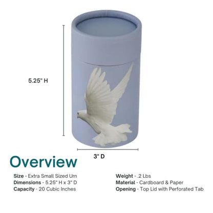 Ascending Dove Scattering Tube - Extra Small, Biodegradable Cremation Urn for Ashes, Extra Small Sized Cremation Urn, 5.25 Inches High - color: Ascending Dove