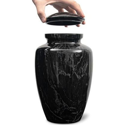 Black Marble Finish Cremation Urn Set for Human Ashes Adult - size: Large,Set Black Marble