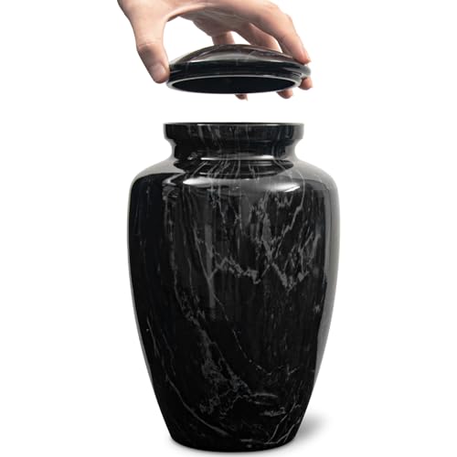 Large Black Marble Finish Urn for Ashes Adult Male Female - size: Large,Black Marble Finish