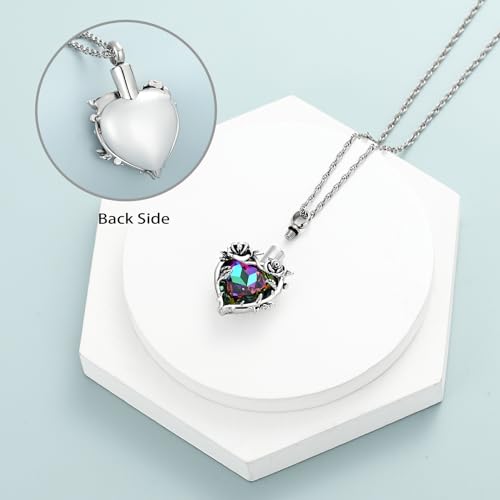 shajwo Cremation Jewelry Rose Flower Heart Urn Necklaces for Ashes for Women Memorial Human Ashes Pendant - color: Rainbow
