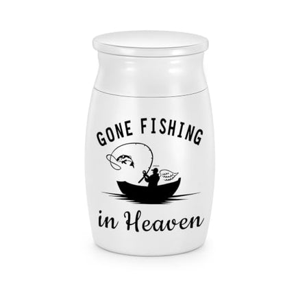 SOITIS 2.7" Aluminum Mini Urn for Ashes Small Urns for Human Ashes Keepsake - color: White Fishing
