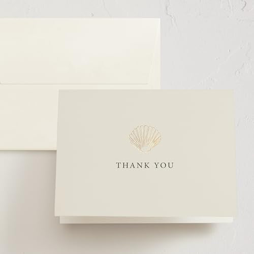 Minted Thank You Cards 10 Pack Simple Seashell Design Folded 4.25 x 5.5 Inch Blank Greeting Cards with Envelopes for Beach Wedding Coastal Events Appreciation Notes - color: Simple Seashell