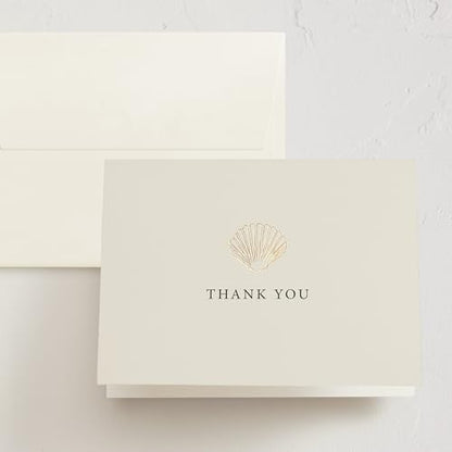 Minted Thank You Cards 10 Pack Simple Seashell Design Folded 4.25 x 5.5 Inch Blank Greeting Cards with Envelopes for Beach Wedding Coastal Events Appreciation Notes - color: Simple Seashell