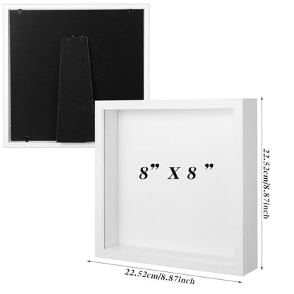 3 Pack Shadow Box Frames, 8 x 8 Inches Square Artificial Board Shadow Boxes Display Case, White 3D Picture Frames for Photos, Dried Flowers, Wall Mounted Handicraft Photo Frame