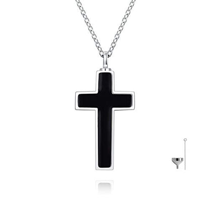 Cross Urn Necklace for ashes 925 Sterling Silver religious Cross Cremation Pendant Jewelry Faith Hope Love Gifts for Men - style: black cross urn necklace