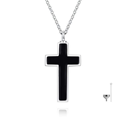 Cross Urn Necklace for ashes 925 Sterling Silver religious Cross Cremation Pendant Jewelry Faith Hope Love Gifts for Men - style: black cross urn necklace