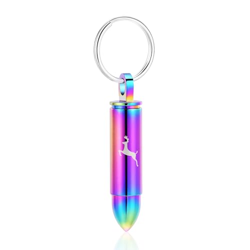 Cremation Jewelry Cylinder Urn Keychain for Ashes for Women Men with Glass Vial Keepsake Ashes Pendant Deer Memorial Jewelry - color: Bullet-Colorful