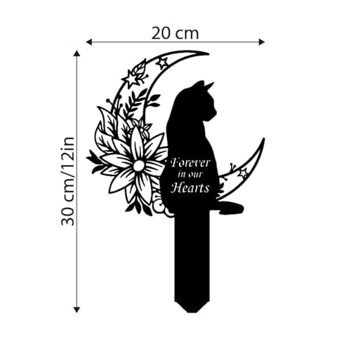 Cat Grave Marker Outdoor Memorial, 12in Metal Pet Memorial Plaque with Garden Moon Cat, Weatherproof Headstone for Yard or Indoor Tribute