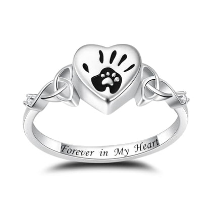 Heart Cremation Ring for Ashes: 925 Sterling Silver Forever in My Heart Carved Urn Keepake Rings Memorial Jewelry for cat and dog - size: 8, style: cat and dog