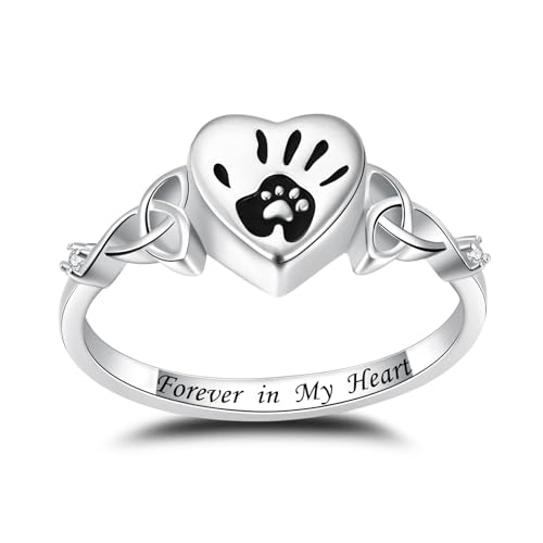 Heart Cremation Ring for Ashes: 925 Sterling Silver Forever in My Heart Carved Urn Keepake Rings Memorial Jewelry for cat and dog - size: 8, style: cat and dog