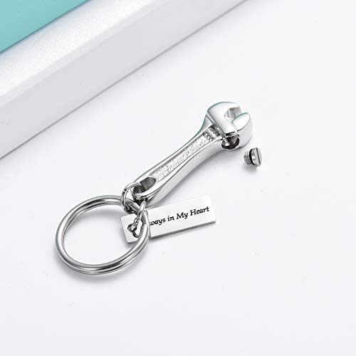 shajwo Wrench Urn Necklace for Ashes for Women Men Human Ashes Stainless Steel Hammer Cremation Jewelry for Ashes Pendant - color: Keychain-Silver