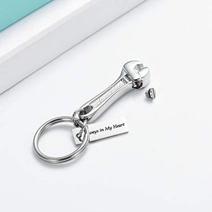 shajwo Wrench Urn Necklace for Ashes for Women Men Human Ashes Stainless Steel Hammer Cremation Jewelry for Ashes Pendant - color: Keychain-Silver