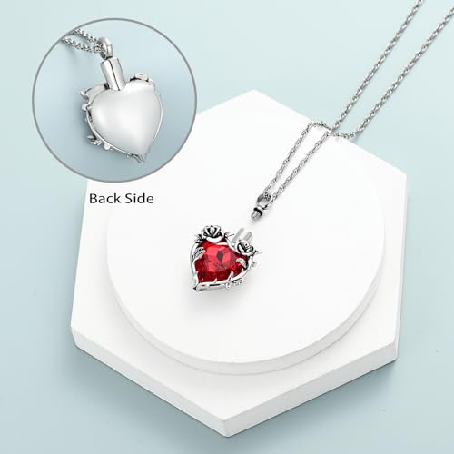 shajwo Cremation Jewelry Rose Flower Heart Urn Necklaces for Ashes for Women Memorial Human Ashes Pendant - color: Red