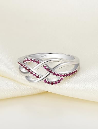 YL Celtic Knot Rings 925 Sterling Silver Twisted Knot Ring Birthstone Infinity Statement Jewelry for Women-size5 - color: 07-ruby-Jul
