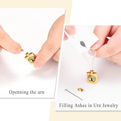 Oinsi Beer Bottle Cremation Jewelry for Ashes Stainless Steel Cylinder Tube Memorial Urn Necklace Keepsake Pendant Jewelry for Human Ashes with Filling Kits - color: B-Gold