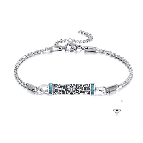 Urn Bracelet For Ashes 925 Sterling Silver Abalone Shell Cremation Keepsake Pendant Locket Bracelet For Women Men - style: Turquoise Butterfly Urn