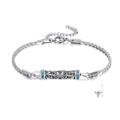 Urn Bracelet For Ashes 925 Sterling Silver Abalone Shell Cremation Keepsake Pendant Locket Bracelet For Women Men - style: Turquoise Butterfly Urn