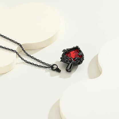 Cremation Jewelry for Ashes Rose Flower Urn Necklace with Crystal Heart Ashes Pendant Butterfly Necklaces for Women Men Memorial Keepsake Jewelry Gift - color: Black-red
