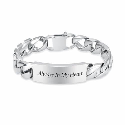zeqingjw Men Urn Bracelet for Human Ashes Stainless Steel Cremation Jewelry Cuban Link Bangle for Ashes Keepsake Memorial Ash Holder Urn Keepsake Bracelet - color: Silver-24CM