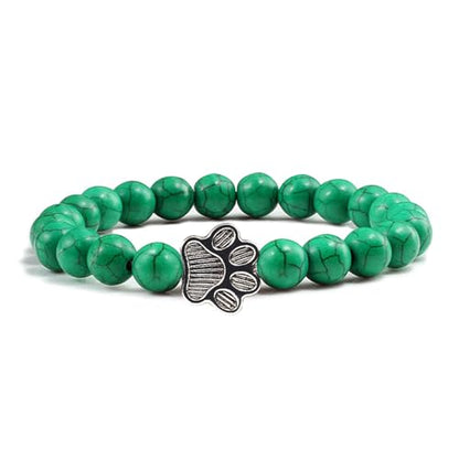 POYAMUSE Lovely Pet Paw Turquoise Beaded Strand Bracelet for Women Men Pet Memorial Jewelry, Cute Dog Cat Paw, Colorful Turquoise Beads - color: Green dark