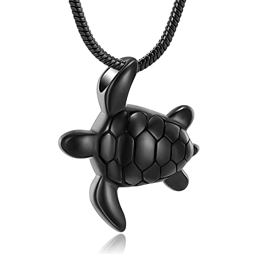 shajwo Sea Turtle Cremation Urn Necklaces for Ashes | Stainless Steel Animal Urn Keepsake Jewelry Pendants for Men Women - color: 1-Black