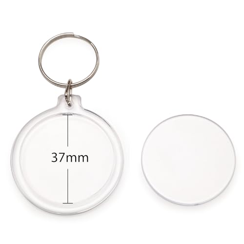 10 Easy-to-Use Snap in Photo Keychains Round, Clear Acrylic 7.9cm x 4.5cm for Gifts