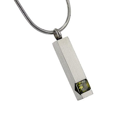 Pillar with Green Gemstone Cremation Jewelry, Stainless Steel Jewelry, Cremation Jewelry for Ashes - color: Green Gemstone
