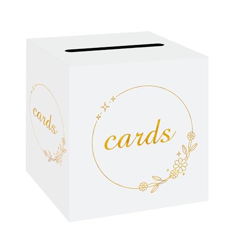 Wedding Gift Card Box with Slot Black Silver 7.8 in Cardboard | Wedding Reception, Holds Cards & Envelopes, Top Slot Design, Easy Assembly, Bridal Shower & Baby Shower - color: WhiteGoldCircle