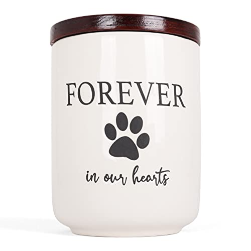 Ceramic Pet Urn - Paw Print Dog & Cat Urns - Keepsake for Ashes - Pet Cremation Box (50 lb) - size: 50 lb