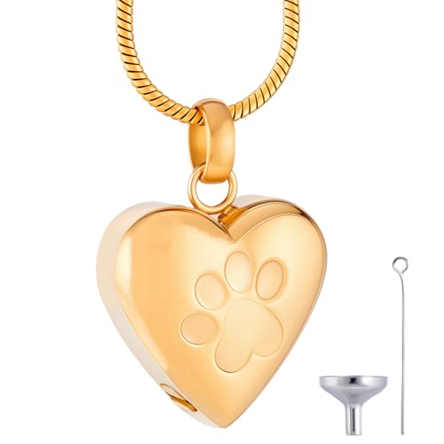 CREATCABIN Small Heart Urn Necklace for Ashes Cremation Jewelry for Women Stainless Steel Pet Paw Print Pendant Memorial Memorial Waterproof Keepsake Pendant Family Friends Gold 0.74×0.84 Inch - color: Gold