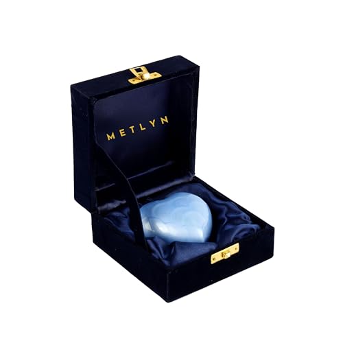Small Heart Urn for Ashes Adult Male in Brass - Classic Mini Cremation Urn for Human Ashes with Velvet Box & Stand - Loving Tribute Keepsake for Man, Women, Pet or Infant (Blue) - color: Blue