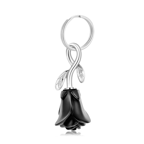 zeqingjw Urn Keychain Cremation Jewelry for Ashes Rose Flower Memorial Keychain Funeral Keepsake Ashes Pendant Gift - color: Black