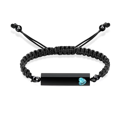 constantlife Birthstone Crystal Cube Urn Bracelet for Ashes Braided Rope Adjustable Bangle Cremation Memorial Jewelry Loved Ones Funeral Keepsake Gift for Women Men - color: Heart-Light Blue