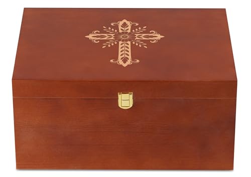 InnoBeta Christian Gifts Keepsake Box with Cross, Wooden Storage Boxes, Decorative Organizer with Lid for New Couples Memory Treasure