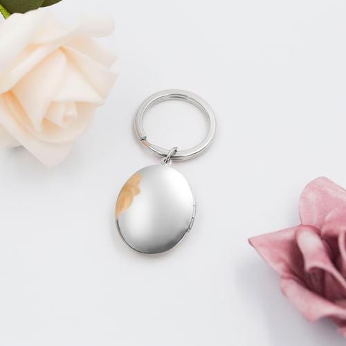 PHOCKSIN Silver Heart Locket Keychains for Women Gold Custom Locket Key Chain Personalized Picture Locket for Birthday Gifts - color: #06 Oval Silver, style: Regular(no Customize)