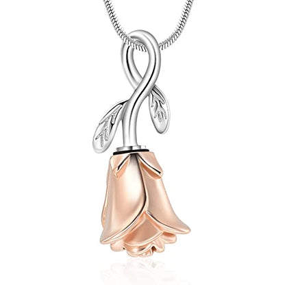 Rose Flower Cremation Urn Necklace for Ashes Stainless Steel Memorial Cremation Ash Jewelry Keepsake Pendant Necklace for Women Girl - color: Rose Gold