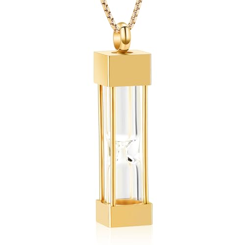Oinsi Glass Hourglass Cremation Jewelry for Ashes Cylinder Urn Necklace Container Vial Necklaces Bottle Memorial Cremation Keepsake Jewelry Ash Pendant for Women/Men - color: Gold