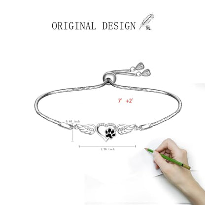 Paw Print Bracelets for Women Sterling Silver Dog Cat Angel Jewelry | Bracelet Animal Paw Print Gifts Always in My Heart Memorial Birthday Holiday Christmas Halloween