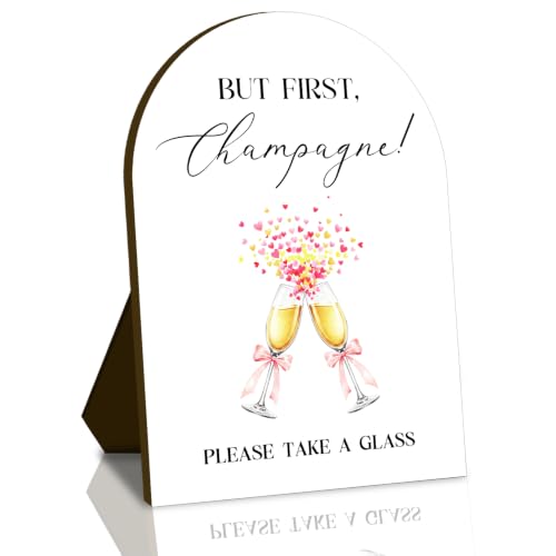 But First, Champagne Wedding Welcome Wooden Sign, Gender Reveal Graduation Baby Bridal Shower Birthday Party Decorations, Reception Ceremony Home Bubbly Bar Supplies, 7x10 Inches - color: champagne