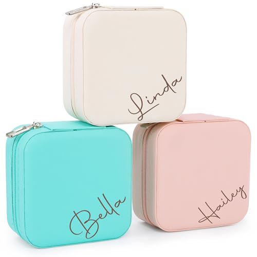 Ajiangwu Bridesmaid Gifts,Custom Travel Jewelry Case for Women,Personalized Small Jewelry Box Mini Teen Girl Gifts Trendy Stuff Jewelry Organizer for Rings, Necklaces, Bracelets - color: Design 3