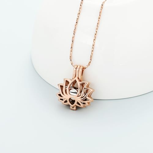 Imrsanl Cremation Jewelry for Ashes - Lotus Flower Ashes Pendant Necklace with Mini Keepsake Urn Memorial Ash Jewelry - color: Z-Rose Gold Silver