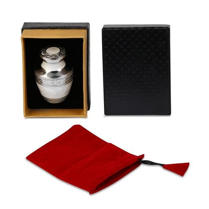 Small Urns for Human Ashes Adult Male Female | Gift Pack of Pearl White Aesthetic Mini Urn, Red Velvet Carry Bag, A Paper Funnel in a Premium Gift Box - color: Pearl White, size: Pack of 1